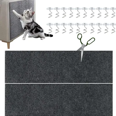 Produktbild von 2 Stück Kratzmatten - selbstklebend - mit 20 Möbelclips - Kratzmatte Katze - 30 x 100 cm - Kratzschutz für Sofa und Möbel - Katzenkratzmatte für Türschutz