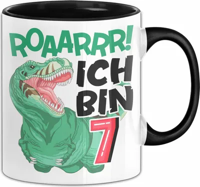 Produktbild von 7. Geburtstag Geschenk Tasse Becher Jungs Dino T-Rex Roaarrr Ich Bin 7 (Schwarz)