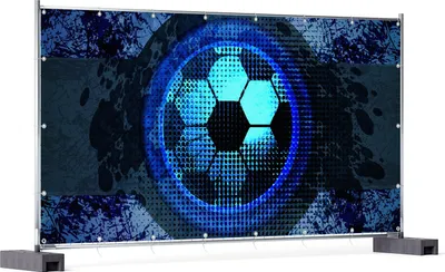 Produktbild von Wallario XXL Outdoor-Poster für Garten oder Balkon, Motiv Fußball Design - Abstraktes Muster in blau, in ca. 340 x 173 cm