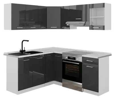 Produktbild von Eckküche Vicco R-Line Anthrazit Hochglanz/Weiß 187 x 167 cm, AP Marmor, Model 58440