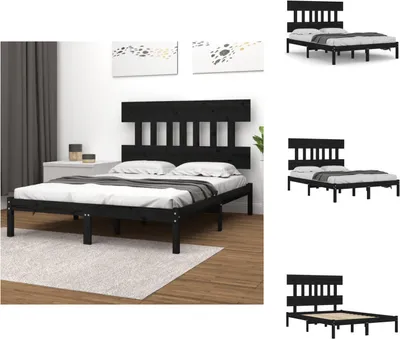 Produktbild von vidaXL Massivholzbett Schwarz 140x190 cm -  Betten & Bettgestelle