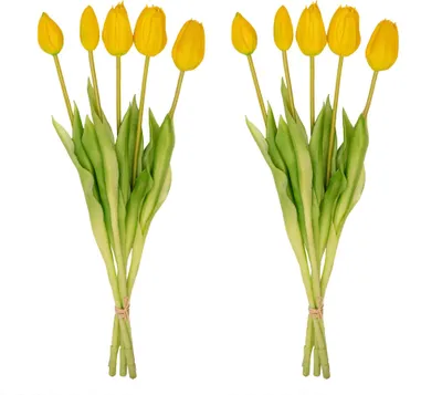 Produktbild von Tulpenstrauß – 10 Stück – Verschiedene Farben – ‘Real Touch’ Kunsttulpen – 42 cm (weiß/grün)