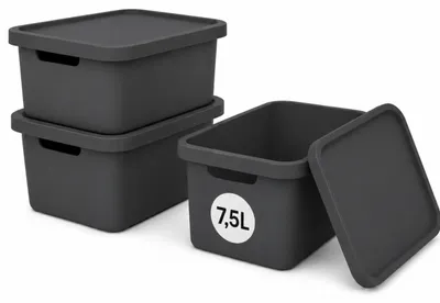 Produktbild von Plastard Boxen 7,5 L, 3er-Set, stapelbar, BPA-frei, Anthrazit, mit Deckel