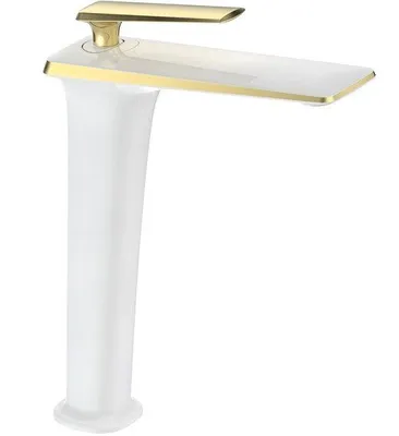 Image de Mitigeur de lavabo Purus, haut, blanc/or (745810-25)