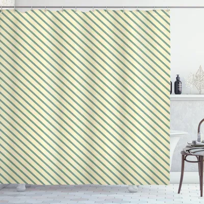 Produktbild von ABAKUHAUS Retro Duschvorhang, Auf dem Verzerrungs-geometrischen grünen Streifen-Muster-romantischen Vintagen Entwurfs-Druck, 175 x 200 cm, Jadegrün Creme