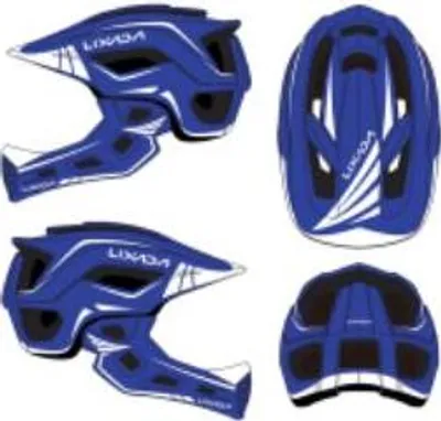 Produktbild von Kask dziecięcy, zdejmowany, na całą twarz, niebiesko-biały, ochronny, na rower, deskorolkę, hulajnogę, skuter