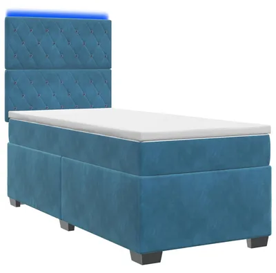 Immagine prodotto di Letto boxspring con materasso e testiera blu 90 x 200 cm in velluto