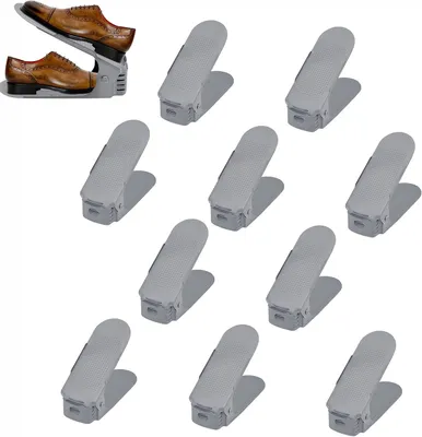 Immagine prodotto di QEENTOE - Scaffali regolabili per scarpe, set da 30 pezzi, impilatori/portascarpe, 3 livelli regolabili in altezza, salvaspazio, antiscivolo, plastica grigia