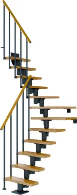 Produktbild von Dolle Mittelholmtreppe Dublin 1/4 gewendelt aus Eiche lackiert 71 cm breit für GH 222–270 cm UK Metall Anthrazit mit Einzelstabgeländer