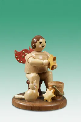 Produktbild von Holzfigur Sternputzerengel mit Krone natur Höhe 6,5cm NEU