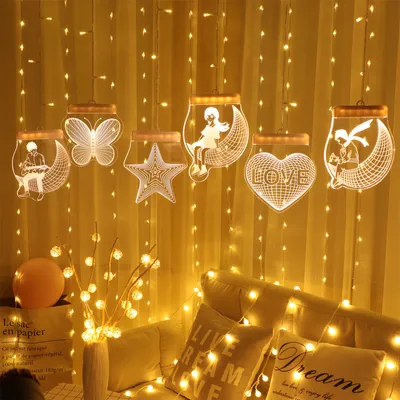 Produktbild von 3D LED Lichterkette Dimmbar 5 Modi, Fensterlicht Fernbedienung USB-betrieben, LED Innen Deko Geschenk Valentinstag Weihnachten Fenster Wand, Warmweiß