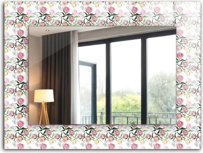 Produktbild von Dekorativer Wandspiegel - Bedruckter Spiegel - Motiv - 80x60 cm - Blumenmuster