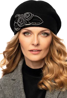 Produktbild von Vivisence Handgefertigte Elegante Mütze Für Damen Aus Schurwolle Mit Eleganter Blumenapplikation Und Perlen Antistatische Wirkung Ideal - Schwarz