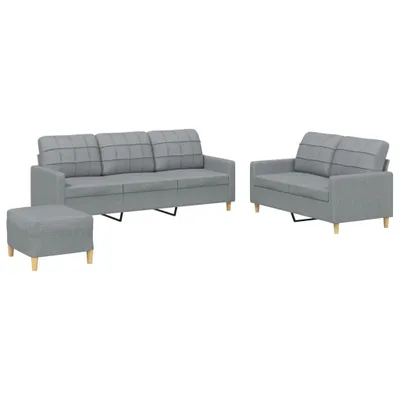 Produktbild von 3-tlg. Sofagarnitur mit Kissen Hellgrau Stoff