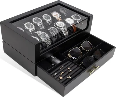 Image de Montres box Hommes 12 compartiments bois véritable Montres box tiroir cadeaux père ami