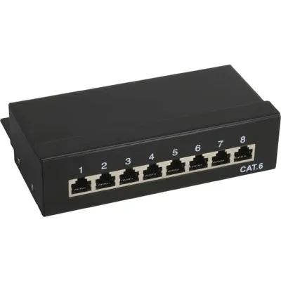 Produktbild von InLine Patchfeld Cat.6 8-fach, Desktop, schwarz, RAL9005, RJ-45, Schwarz, 601 g, 175 mm, 205 mm, 50 mm