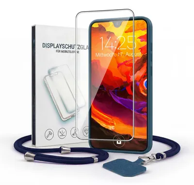 Produktbild von Handyhülle für Huawei P30 Pro mit Handykette und 9H Displayglas Displayschutz Band Kordel Hülle Case Schutzhülle Blau