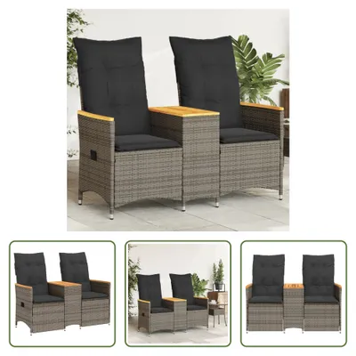 Image de The Living Store Canapé de jardin 2 places réglable avec table Gris Poly Rattan