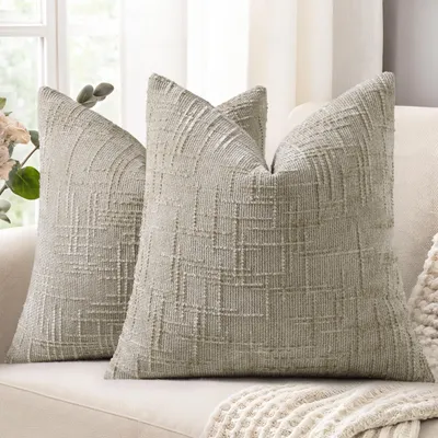 Productafbeelding van Omgoods - Set van 2 Chenille Kussenhoezen 50x50cm Lichtbruin - Moderne Decoratie voor Woonkamer