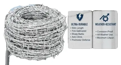 Produktbild von Stacheldraht, verzinkter Stahl, 50 m Länge, WEISS