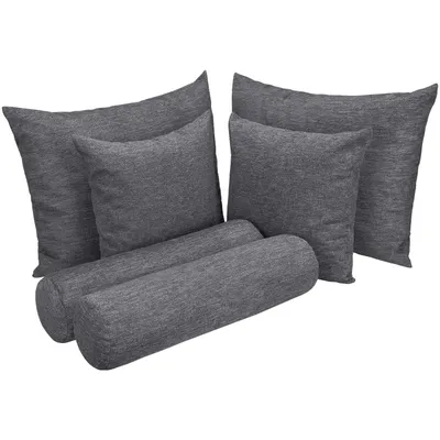 Produktbild von Selfitex Großes 6-teiliges Boxspringbett Kissen Set, 60x80/50x50/Nackenrolle 19x65, Sofakissen inkl. weichen Füllkissen, Farbe: Anthrazit