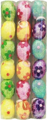 Produktbild von HAAC 18 Stück Ostereier Deko Eier Eierset Ostern bunt mit Blumen Glittern 6 cm