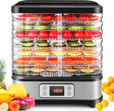 Produktbild von Tooluck 400W Edelstahl Dörrgerät mit 8 Ebenen, Digitalanzeige, einstellbarem Timer und Temperatur (35-70℃), BPA-frei