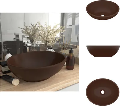 Produktbild von vidaXL s Ovales Waschbecken Matt Dunkelbraun 40x33 cm Keramik -  Badezimmer-Waschbecken