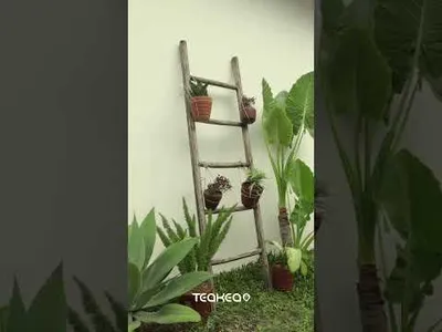 Produktbild von Dekorative Leiter aus Teakholz, kompakt (150 cm) – Rustikales Braun –es Massivholz