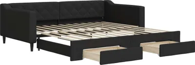 Zdjęcie produktu dla Sofa rozsuwana z szufladami, czarna, 100x200 cm, tkanina