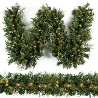 Weihnachtsgirlande mit 50 LED-Lichtern, 2,7 m, Zypressenlaub, batteriebetrieben