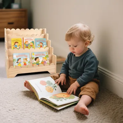 Produktbild von Holzbuchregal für Kinder mit Spielzeuglagerung
