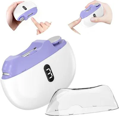 Image de Coupe-ongles électrique 3-en-1 - Lime à ongles portable avec lumière LED - 3 vitesses - silencieux - pour bébés, adultes et personnes âgées - bleu