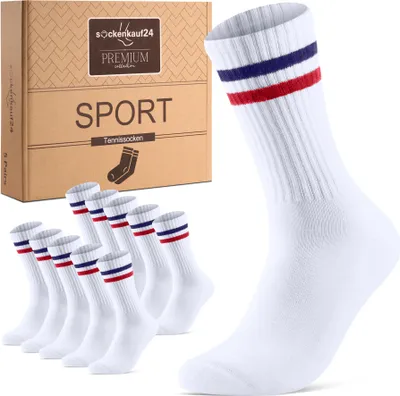 Produktbild von Tennissocken 5 Paar Premium Sportsocken Damen & Herren Crew Socks Sort.3-/Rot-Blau-/39-42