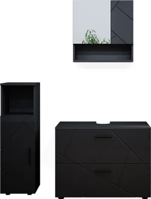 Produktbild von Badmöbel-Set Vicco Irma Anthrazit Hochglanz 3 Teile, mit Midischrank, Model 38076
