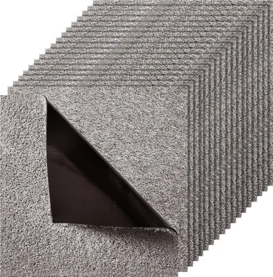 Obrázek produktu pro VEVOR kobercové dlaždice 457,2 x 457,2 x 12 mm, balení po 10 kusech, samolepicí kobercová podlaha o ploše 2 m², kobercová podlahová krytina, snadná výměna pro obývací pokoj a kancelář, tmavě hnědá