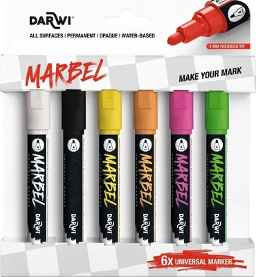 Produktbild von MARBEL DA0246004K01C - Set mit 6 Universalmarkern Acrylfarben, Rundspitze medium 4mm, Neonfarben, 1 Set
