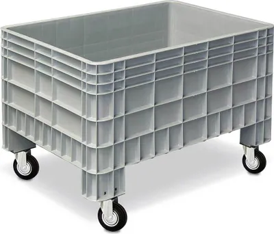Produktbild von Palettenbox mit Außenrippen und 4 Rollen, LxBxH 1170 x 800 x 800 mm, grau