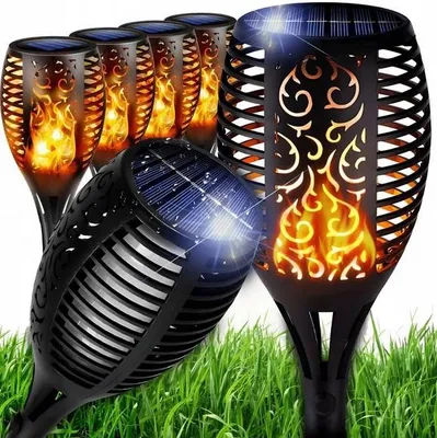 Produktbild von 4er Set Solar Gartenfackeln LED mit Flammeneffekt – Solarlampen zum Einstecken für Garten, Terrasse & Außenbereich