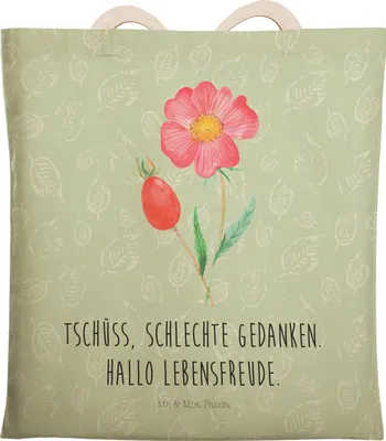 Produktbild von Mr. & Mrs. Panda Tote Bag Blume Hagebutte - Blattgrün - Geschenk, Tasche, Einkaufstasche, Pflanzen, Tragetasche, Beuteltasche, Lebensfreude, Bedruckt, Schlechte Gedanken