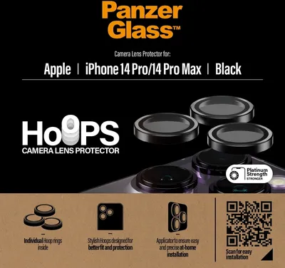 Zdjęcie produktu dla PanzerGlass ® Hoops® Czarna osłona obiektywu aparatu iPhone 14 Pro | 14 Pro Max