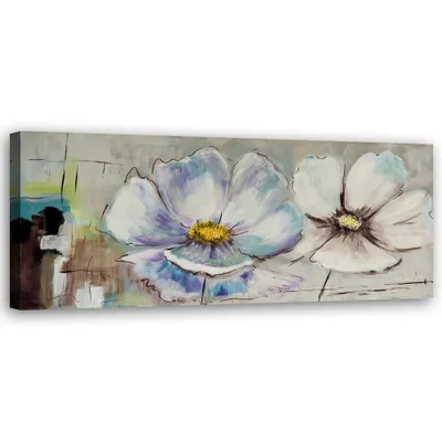 Zdjęcie produktu dla Obraz na płótnie, Malowane kwiaty shabby chic 120x40 cm Feeby niebieski obraz na ścianę  gotowy do powieszenia