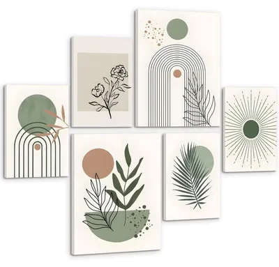 Image de Ensemble de 6 décorations murales abstraites avec cadre en bois