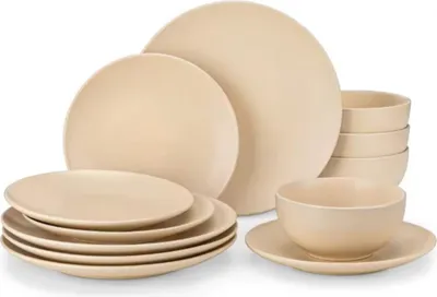 Image de Service de table Averto – 24 pièces – 4 personnes – Assiettes plates, assiettes creuses et assiettes à dessert – Beige – Céramique