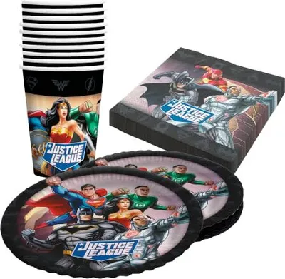Produktbild von Justice League Party Set 40-teilig 10 Teller, 10 Becher, 20 Servietten Kindergeburtstag