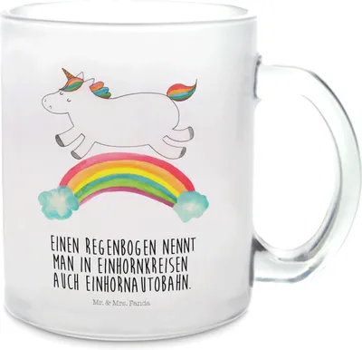 Produktbild von Mr. & Mrs. Panda Teetasse Einhorn Regenbogen - Transparent - Geschenk, Glitzer, Tee Tasse, Einhornpower, Haferl, Erwachsenwerden, Unicorn, Teeglas, Pott, Trinkglas