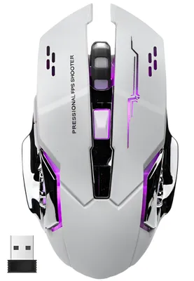 Produktbild von Gaming Maus Kabellos RGB Wireless USB Gaming-Maus (Funk, 2400 dpi, Plug & Play 7 Tasten Extrem Leise Schwarz Weiss)