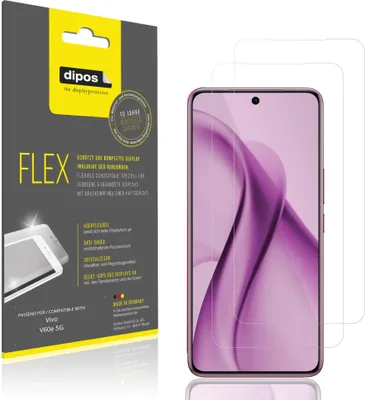 Produktbild von 2x Schutzfolie für Vivo V60e 5G Folie, 100% Displayabdeckung, dipos Flex