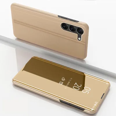 Image de Étui Smart Cover avec fonction Wake UP pour Samsung Galaxy S24 Plus, miroir, couleur or