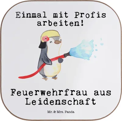 Produktbild von Mr. & Mrs. Panda Untersetzer Glas Feuerwehrfrau Leidenschaft - Weiß - Geschenk, Spruch, Ausbildung, gläseruntersetzer, Gläser, Feuerwehr, Freiwillige, Coaster, Tasse, für